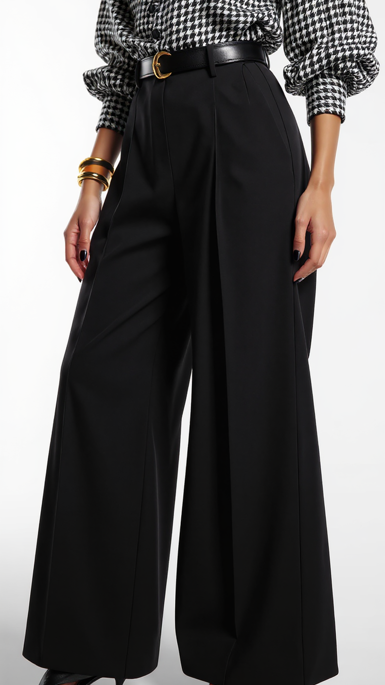 Calça feminina moderna em modelagem reta, combinada com blusa leve em look versátil e elegante