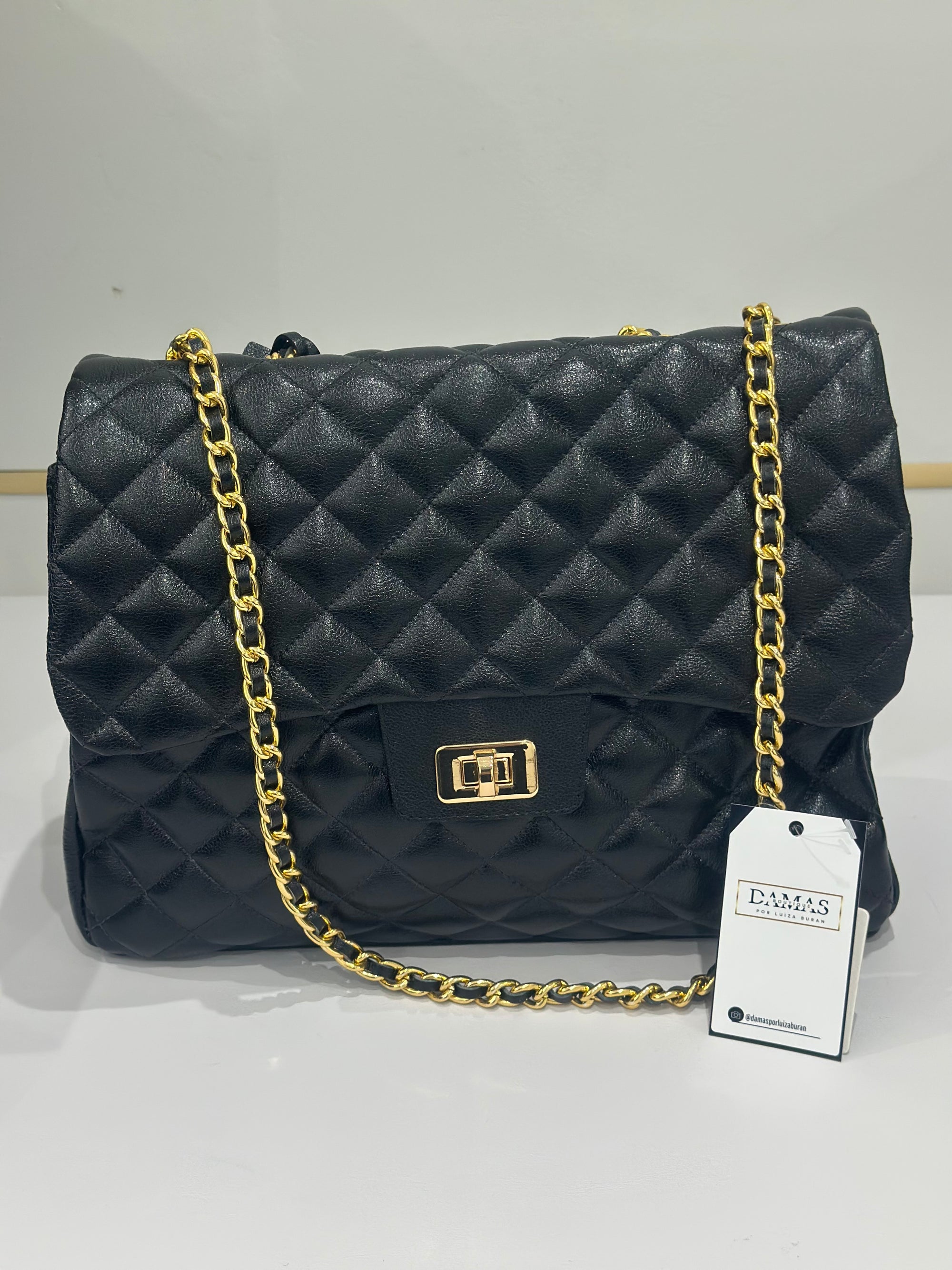 Bolsa Matelassê Preta 100% Couro