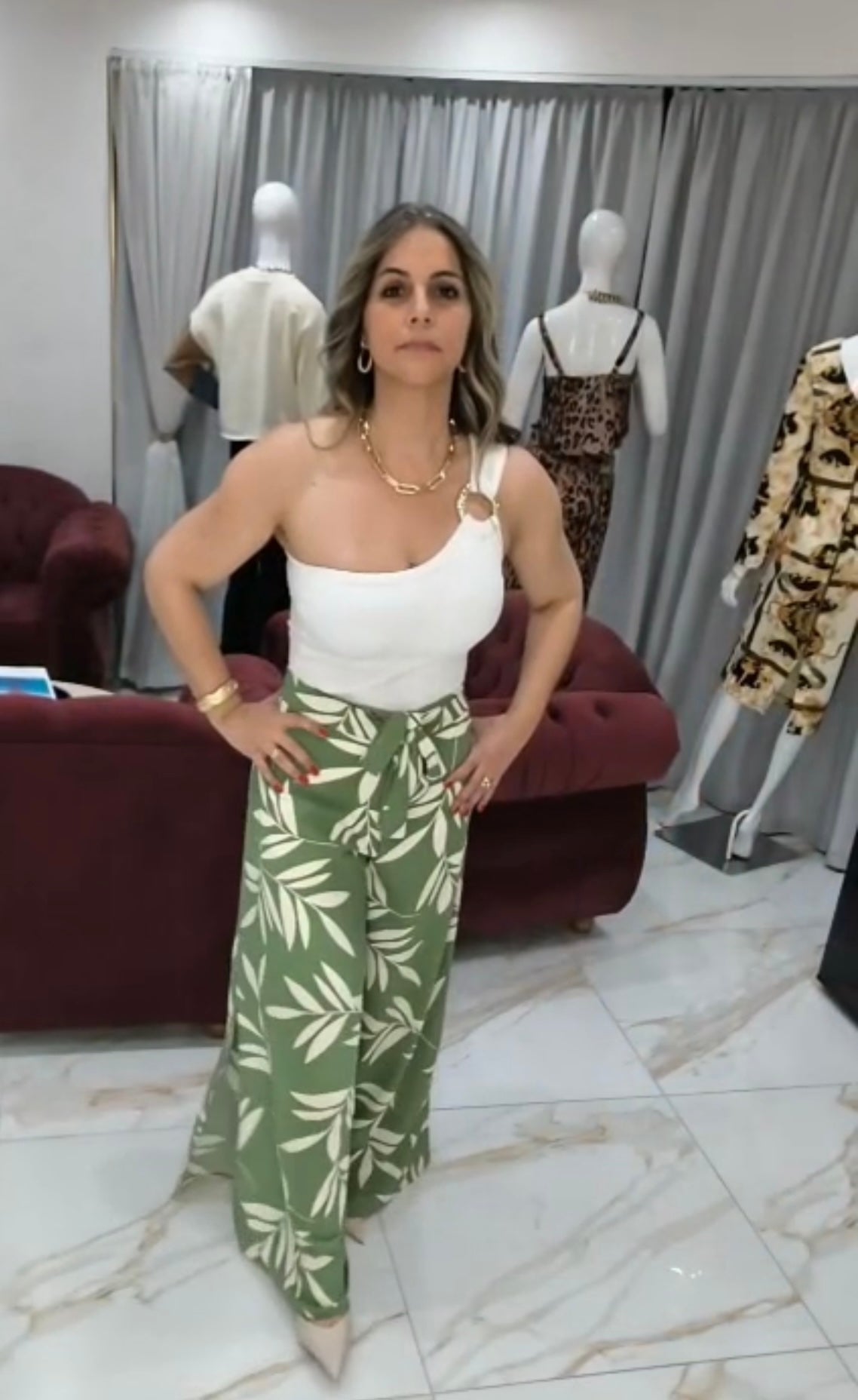 Calça Pantalona  Envelope Floral Verde