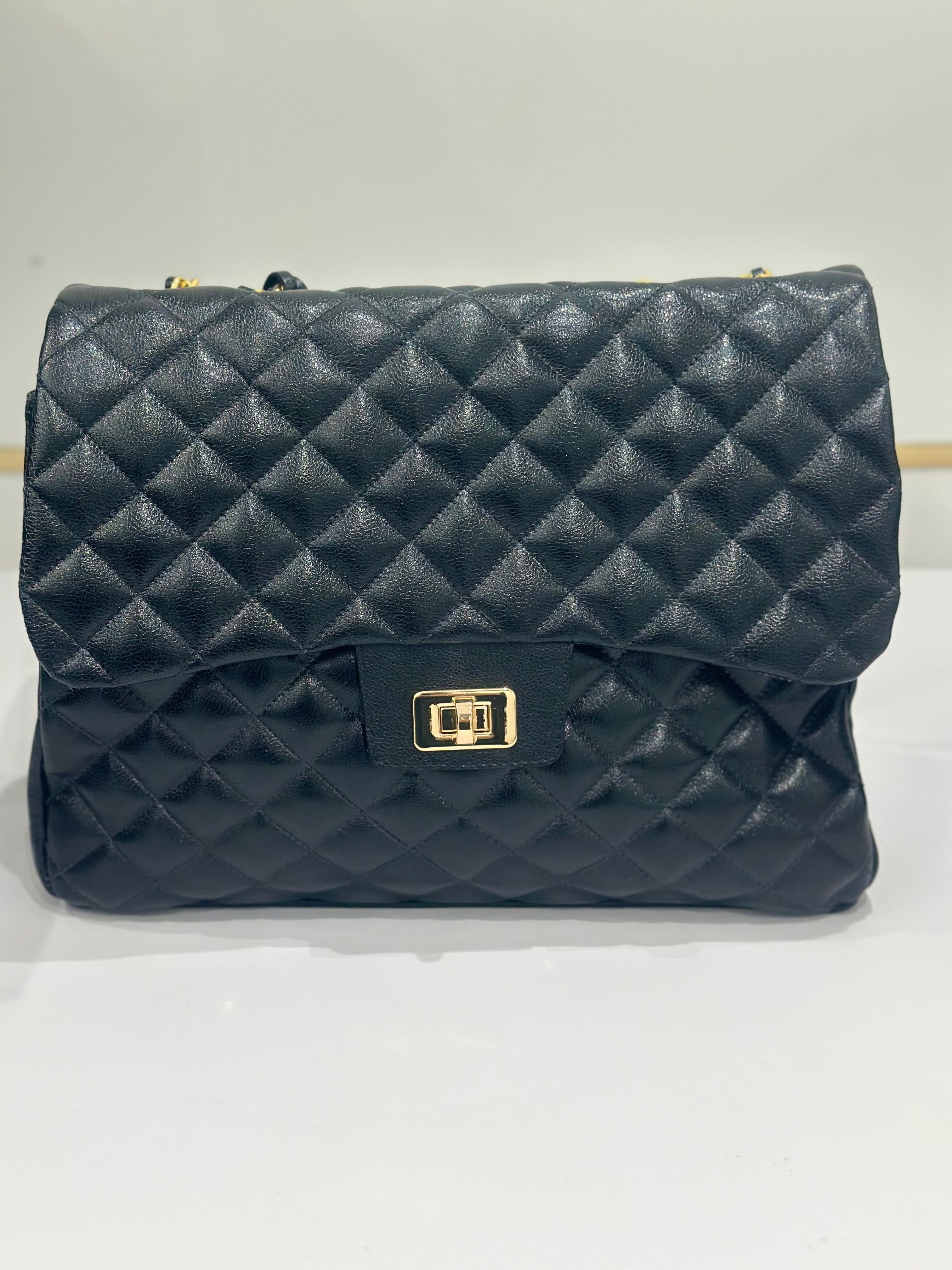 Bolsa Matelassê Preta 100% Couro