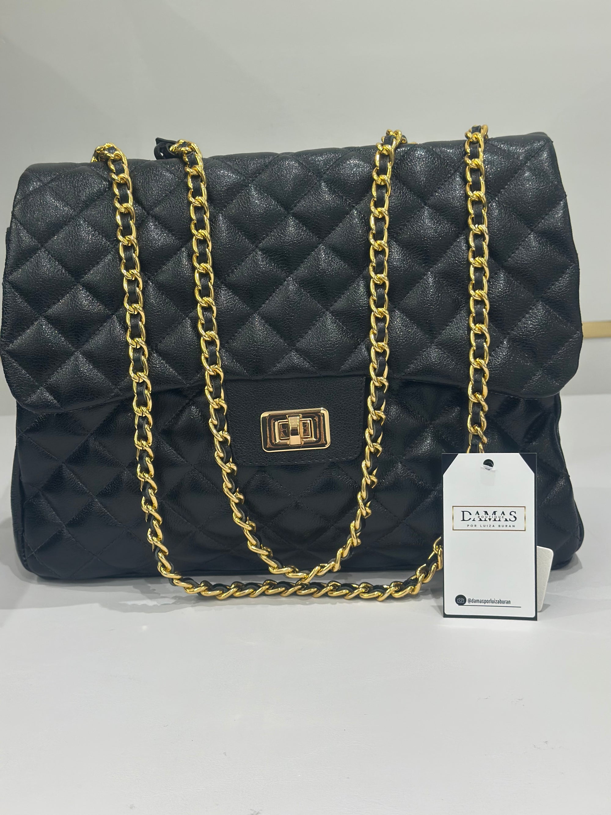 Bolsa Matelassê Preta 100% Couro