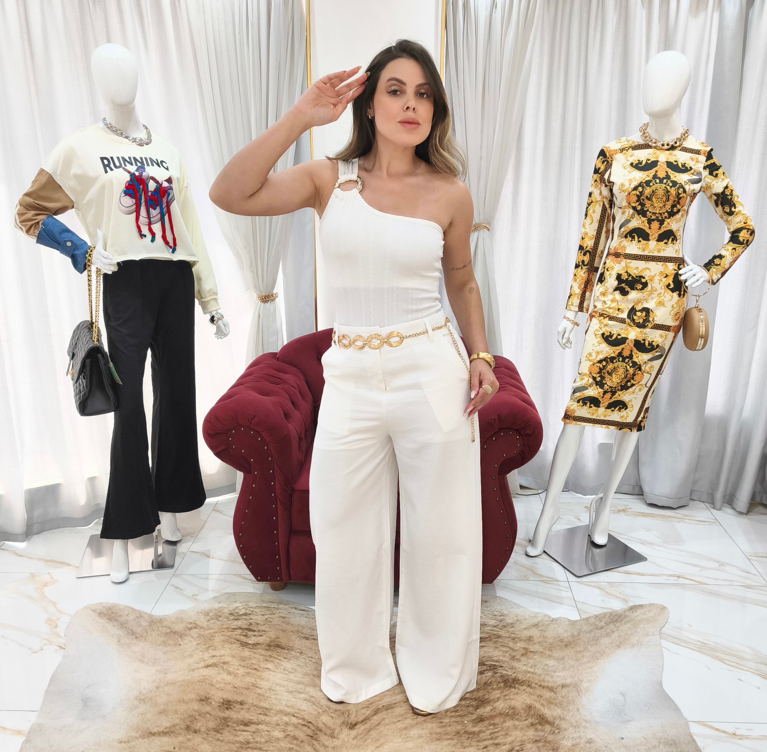 Calça Alfaiataria Pantalona Off White