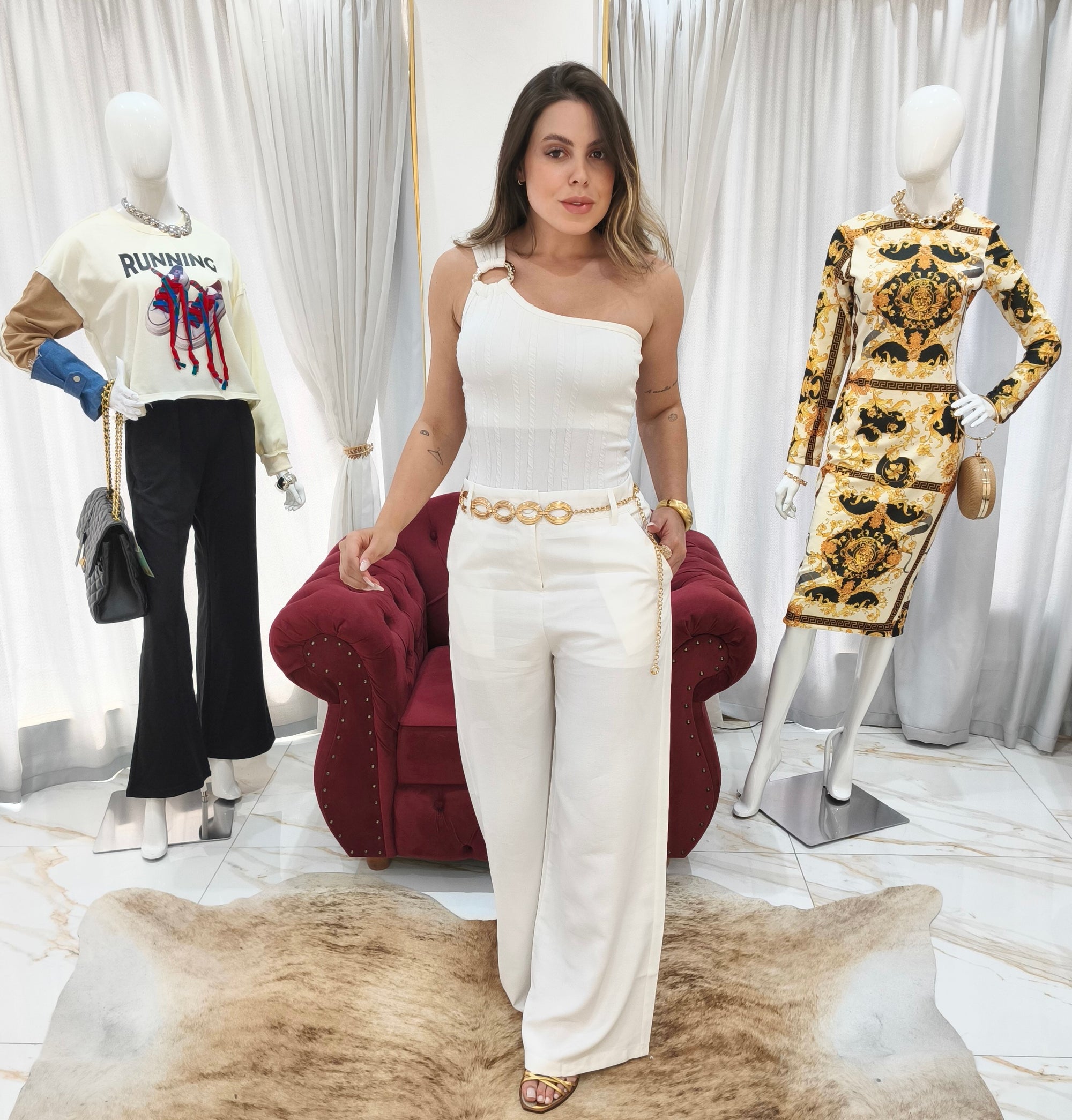 Calça Alfaiataria Pantalona Off White