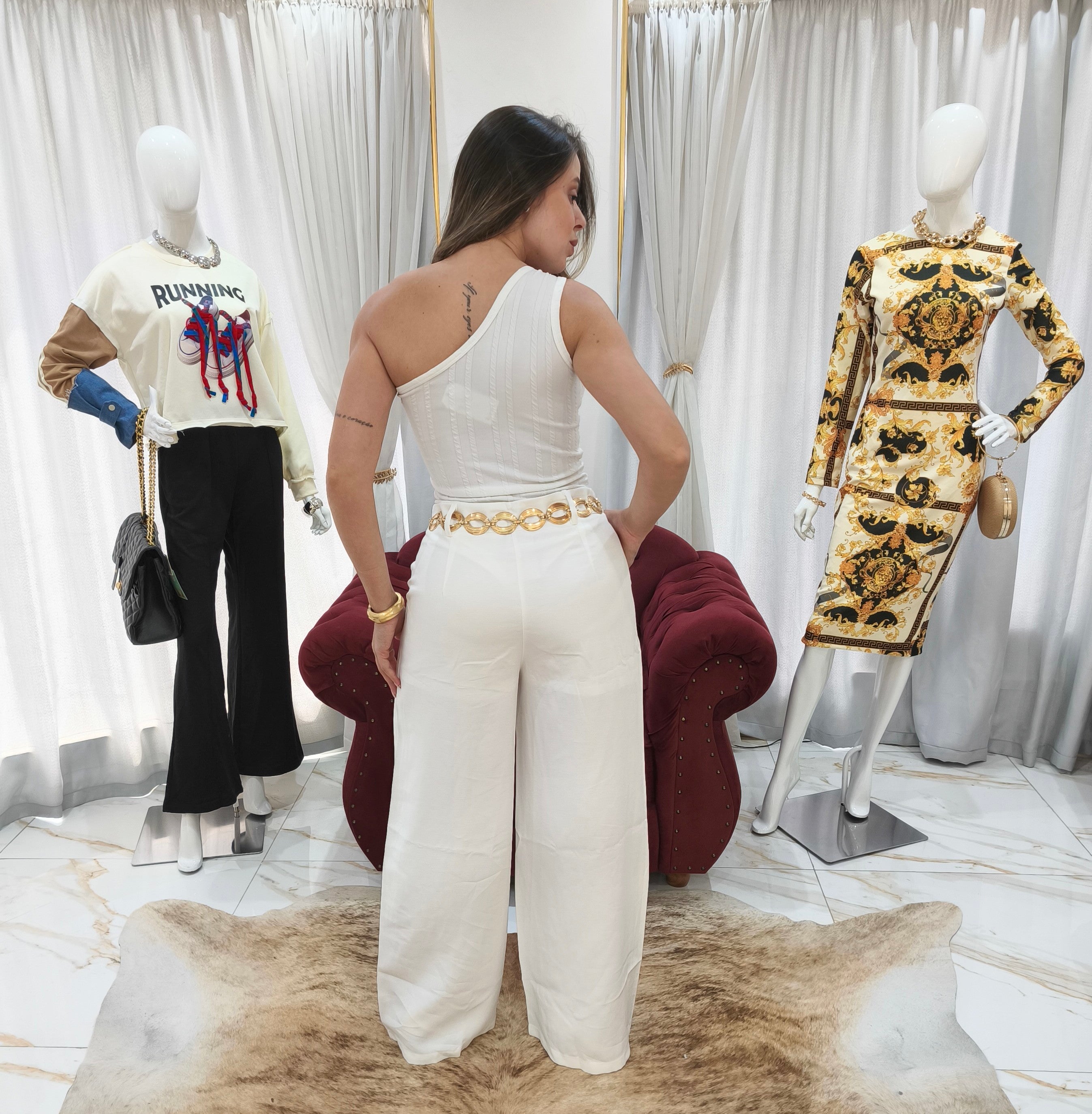 Calça Alfaiataria Pantalona Off White