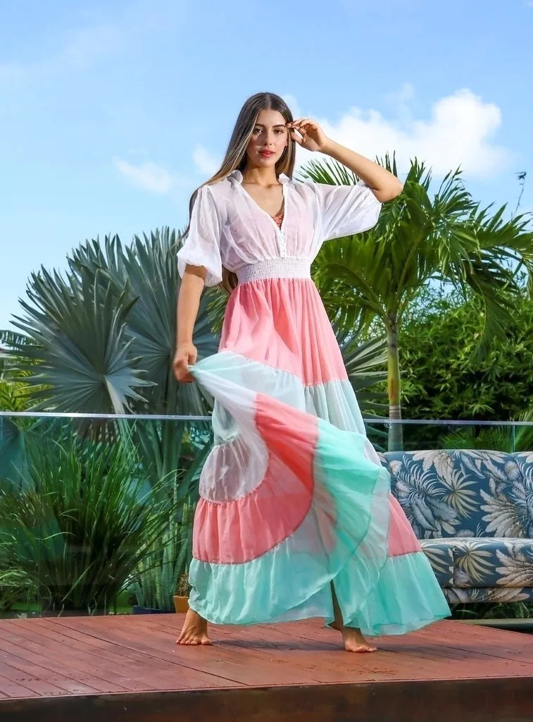 Saída de praia Vestido manga 3/4 Candy Color