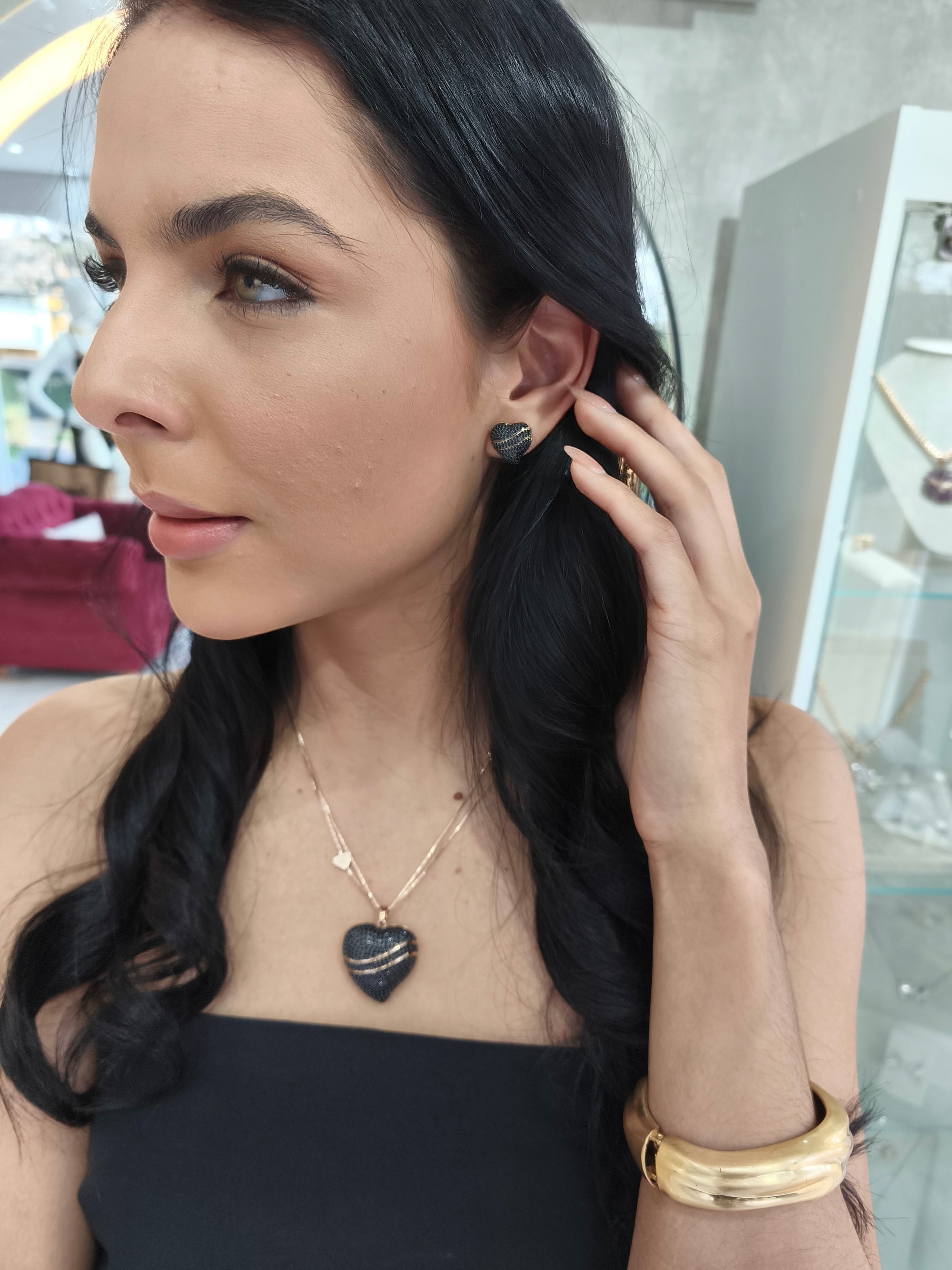 Conjunto Semi Joia Coração Cravejado Black