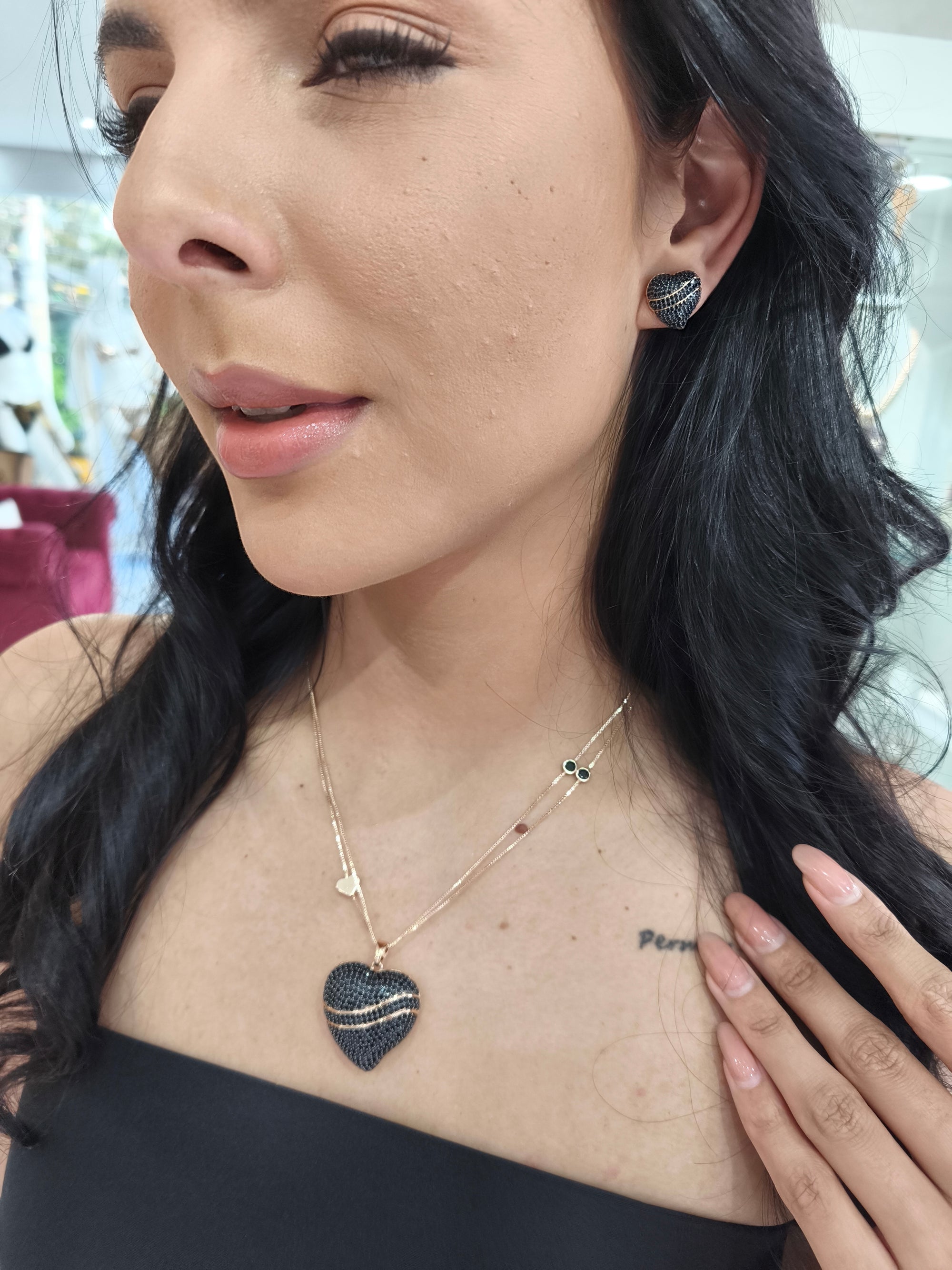 Conjunto Semi Joia Coração Cravejado Black