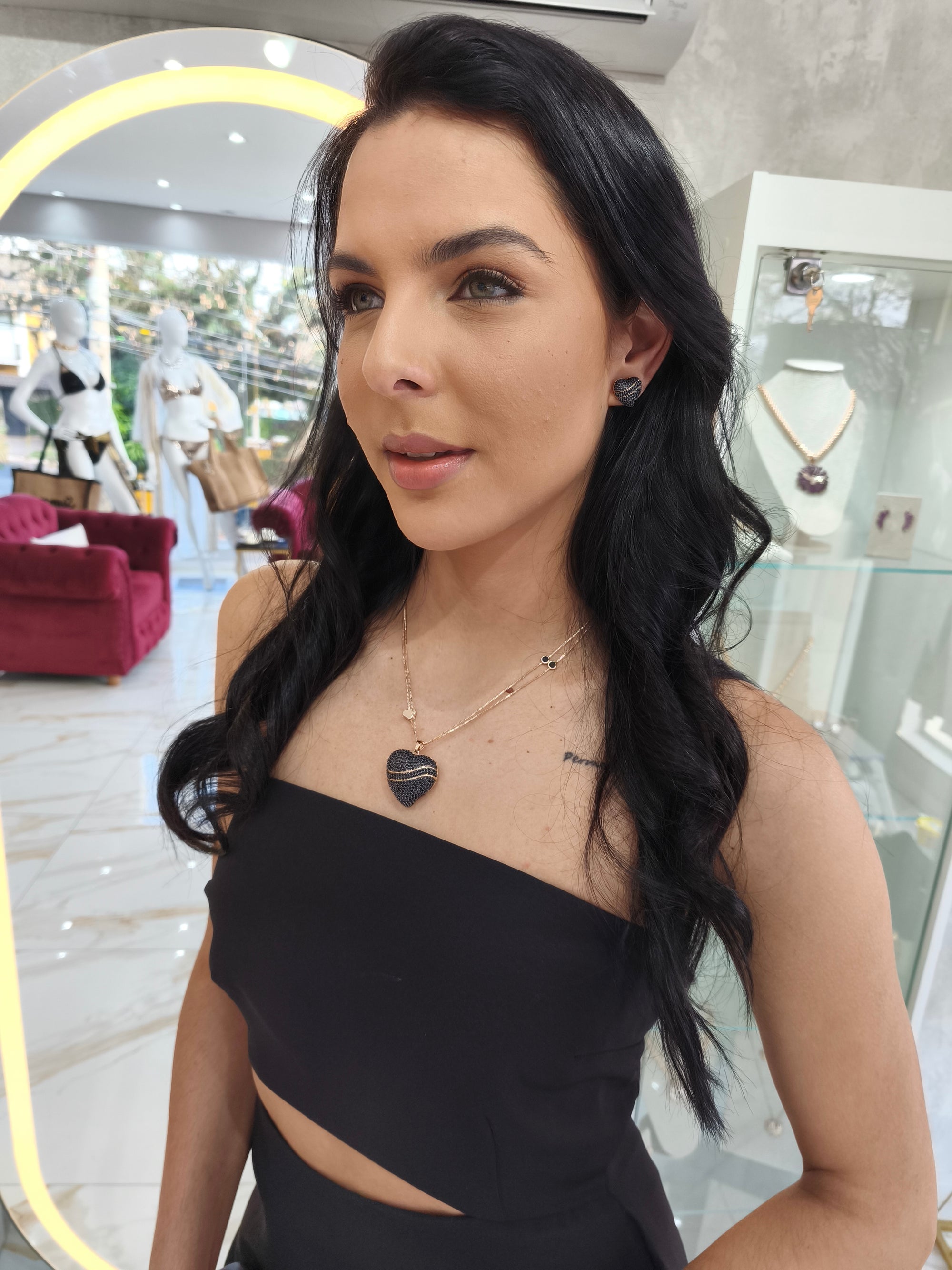 Conjunto Semi Joia Coração Cravejado Black