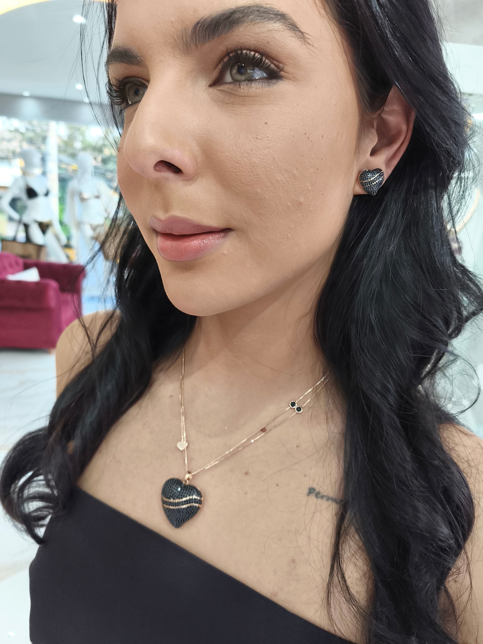 Conjunto Semi Joia Coração Cravejado Black