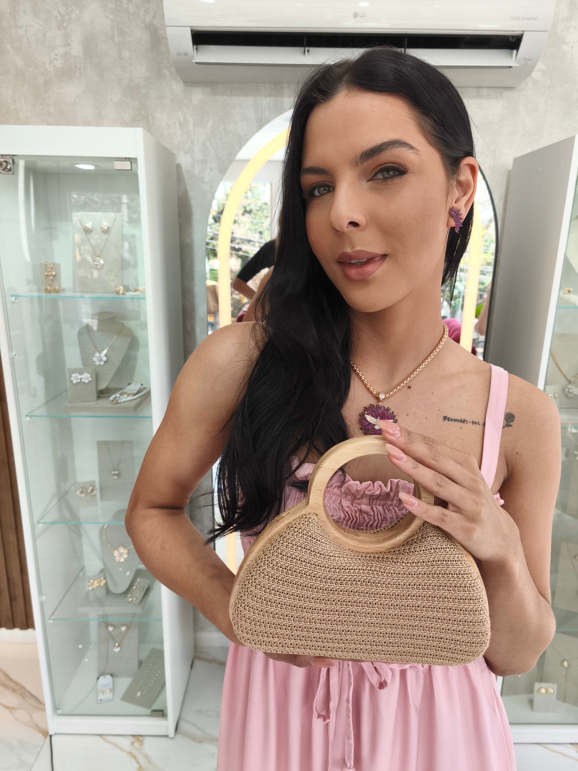 Bolsa Ana Clutch Madeira e Palha Classic