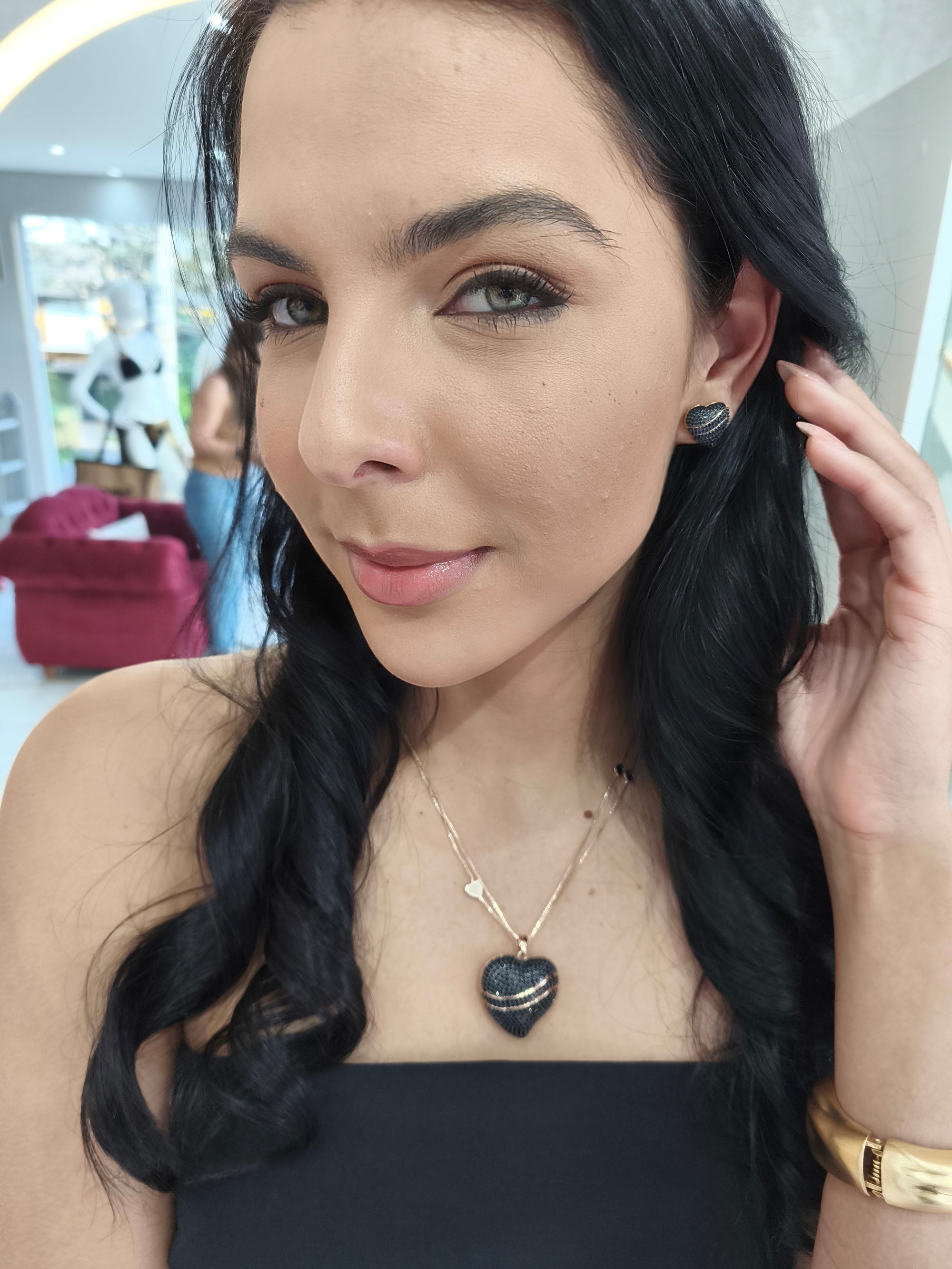 Conjunto Semi Joia Coração Cravejado Black