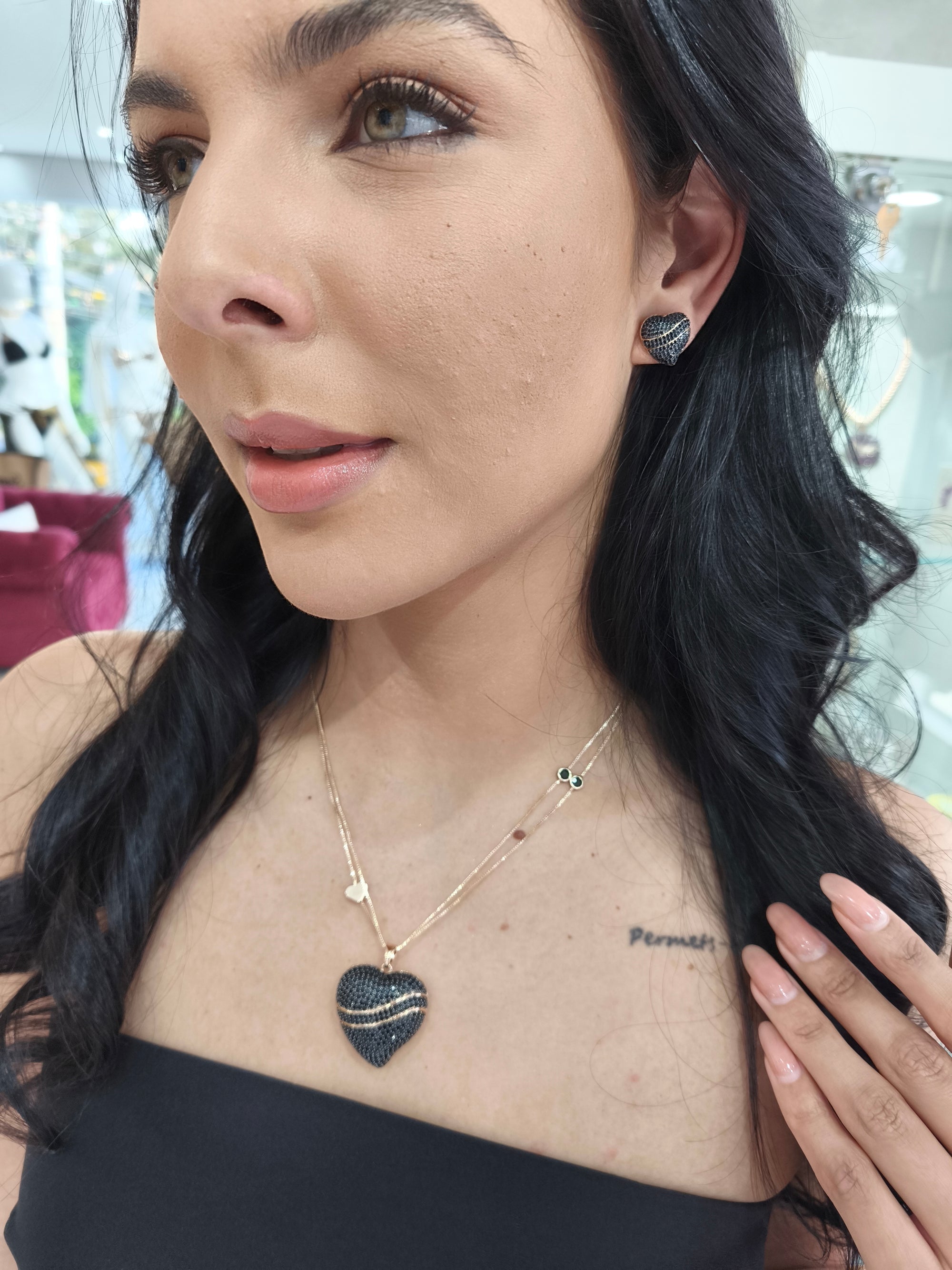 Conjunto Semi Joia Coração Cravejado Black