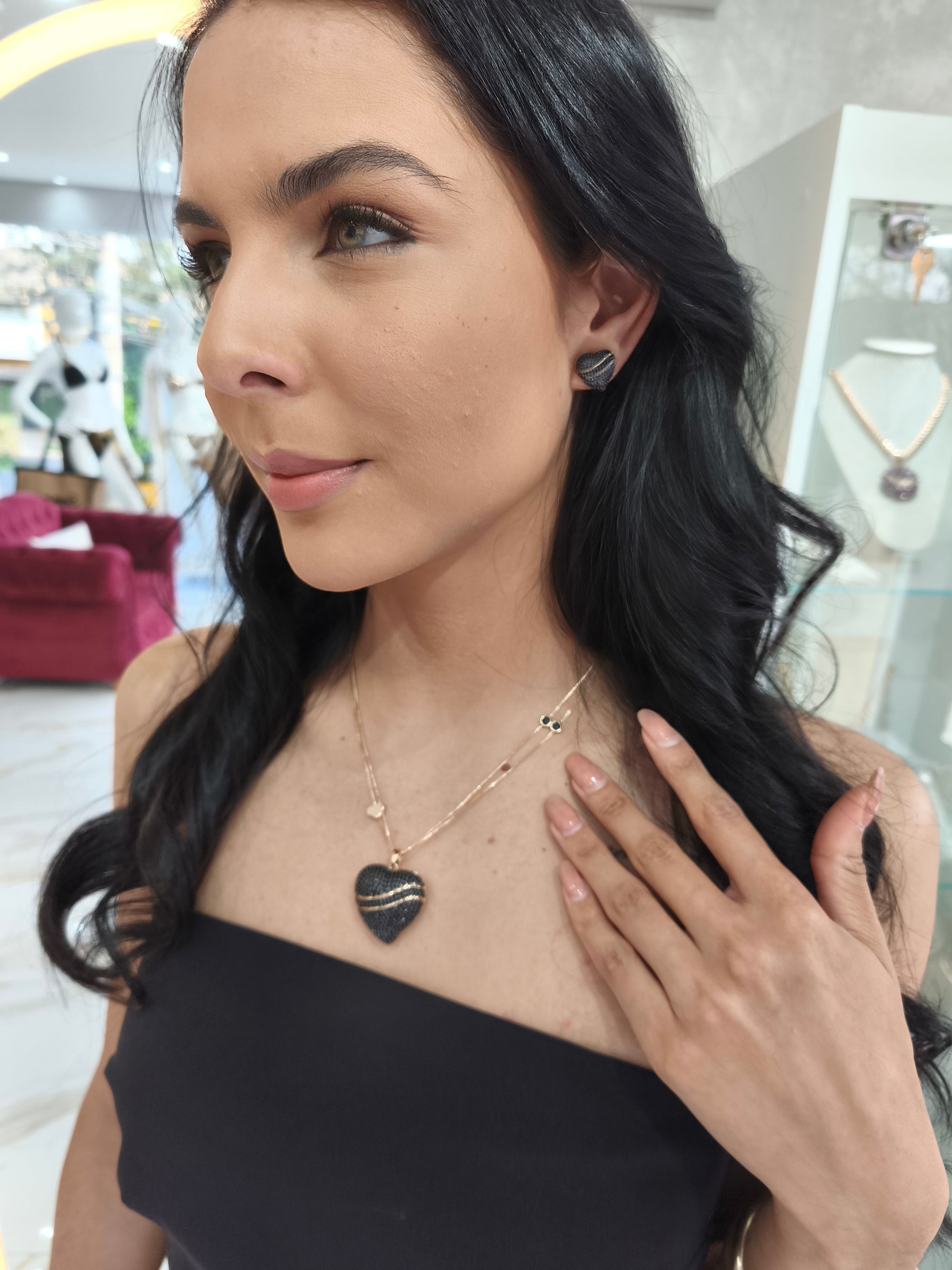 Conjunto Semi Joia Coração Cravejado Black