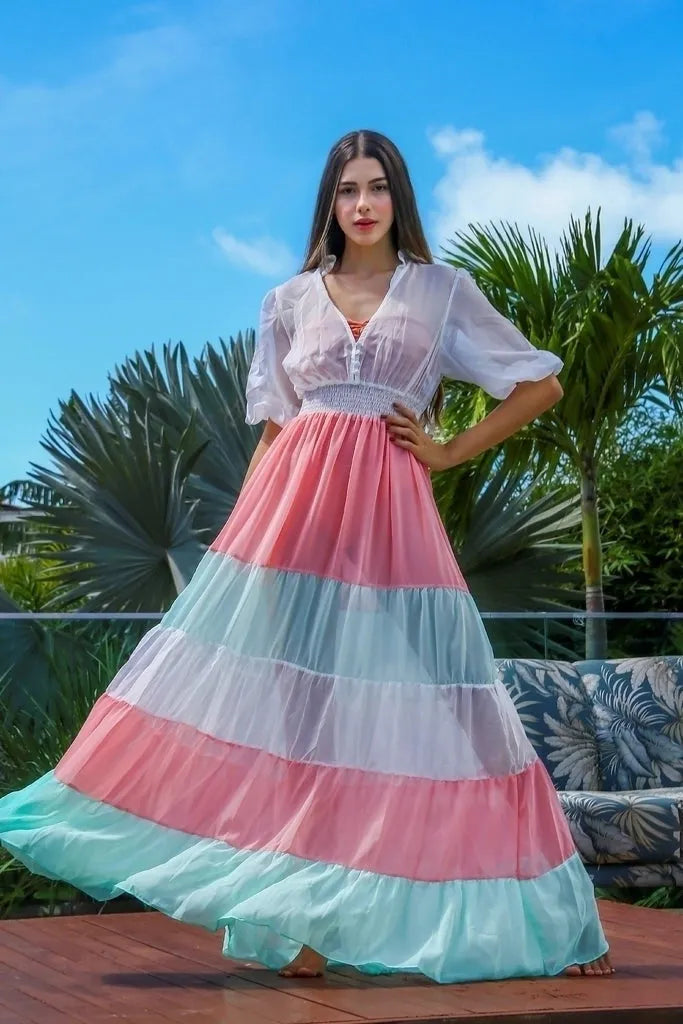 Saída de praia Vestido manga 3/4 Candy Color