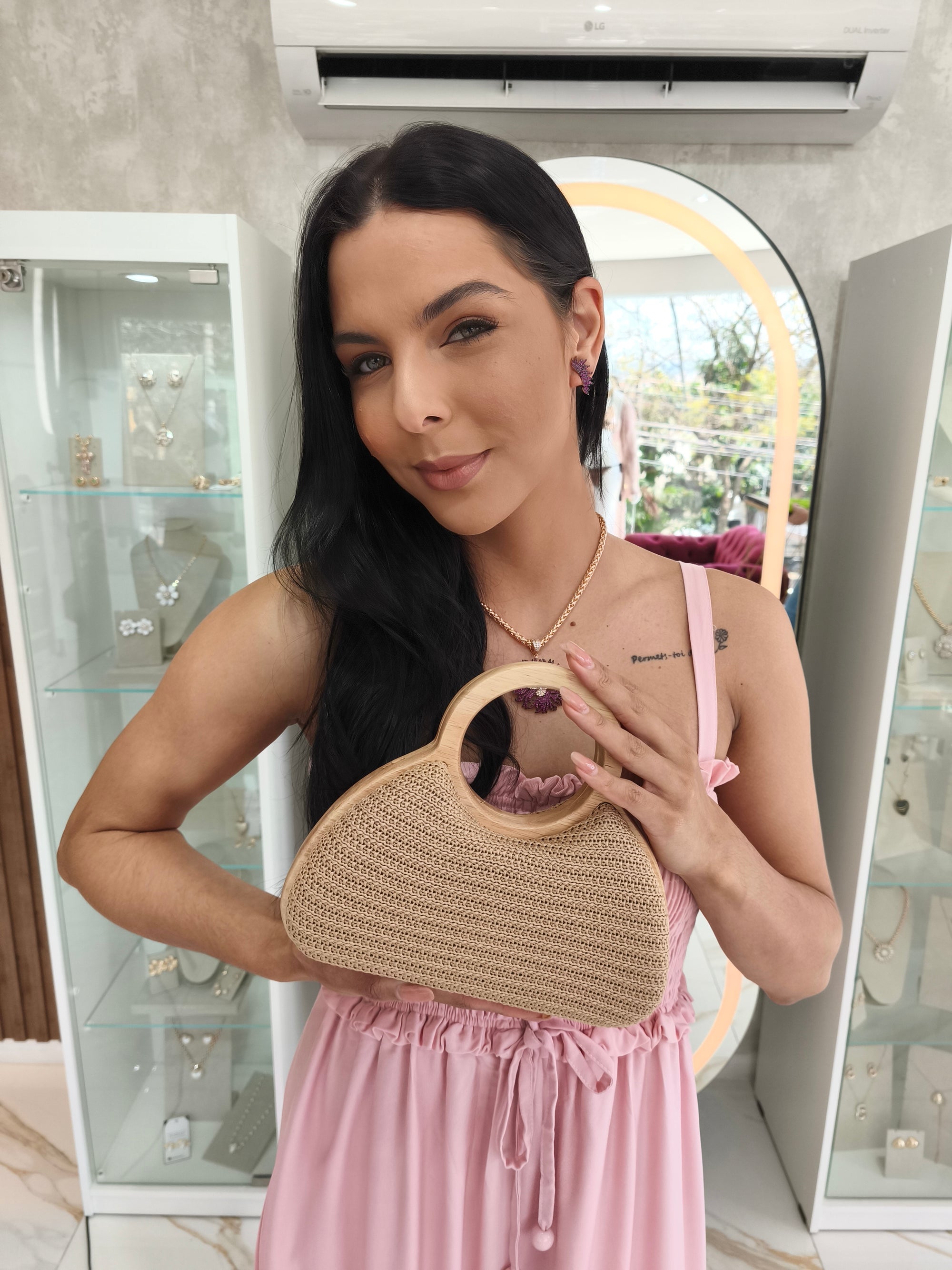 Bolsa Ana Clutch Madeira e Palha Classic