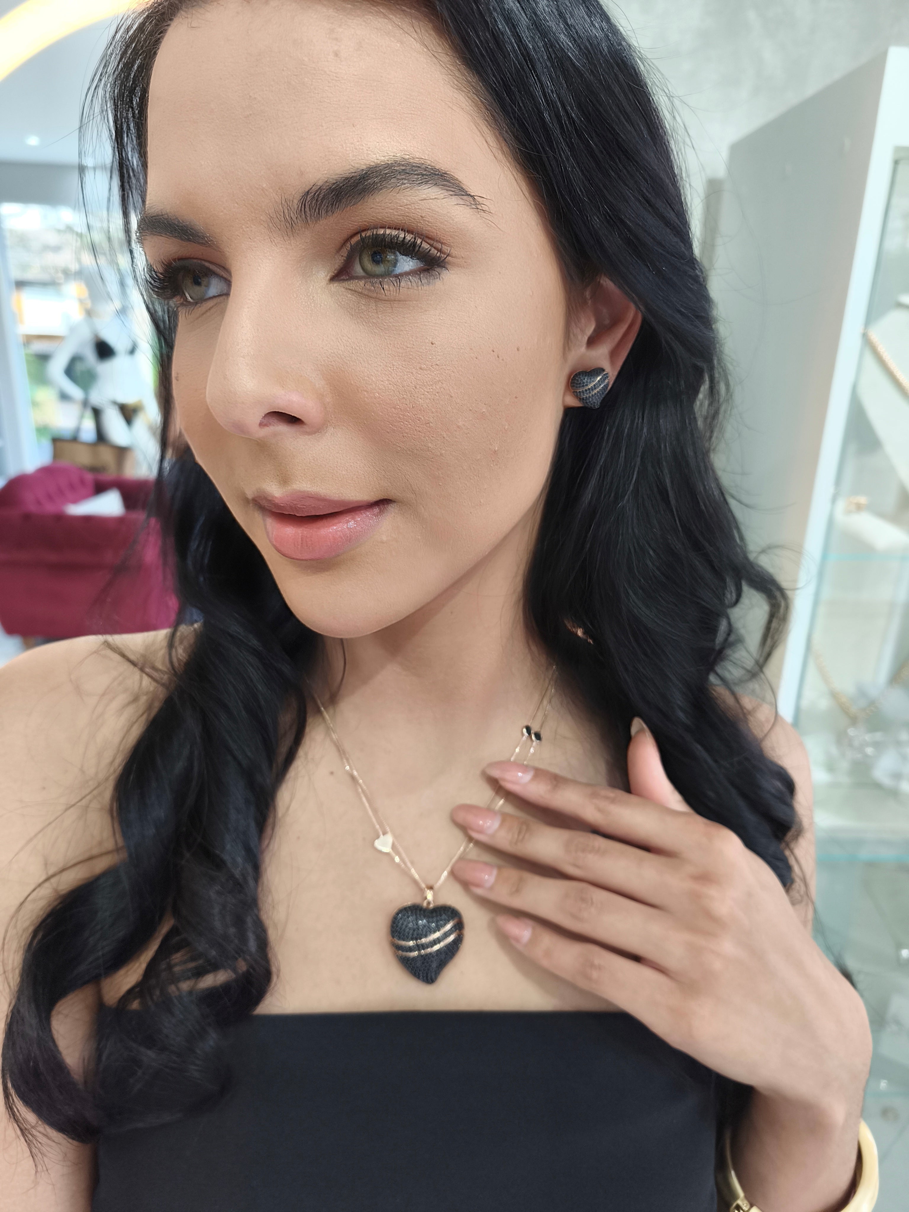 Conjunto Semi Joia Coração Cravejado Black